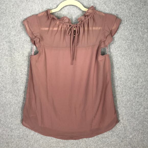 Monteau Blouse Womens Large Pink Top Ruffle Dusty Cottage Career Church Flowy - Picture 7 of 10